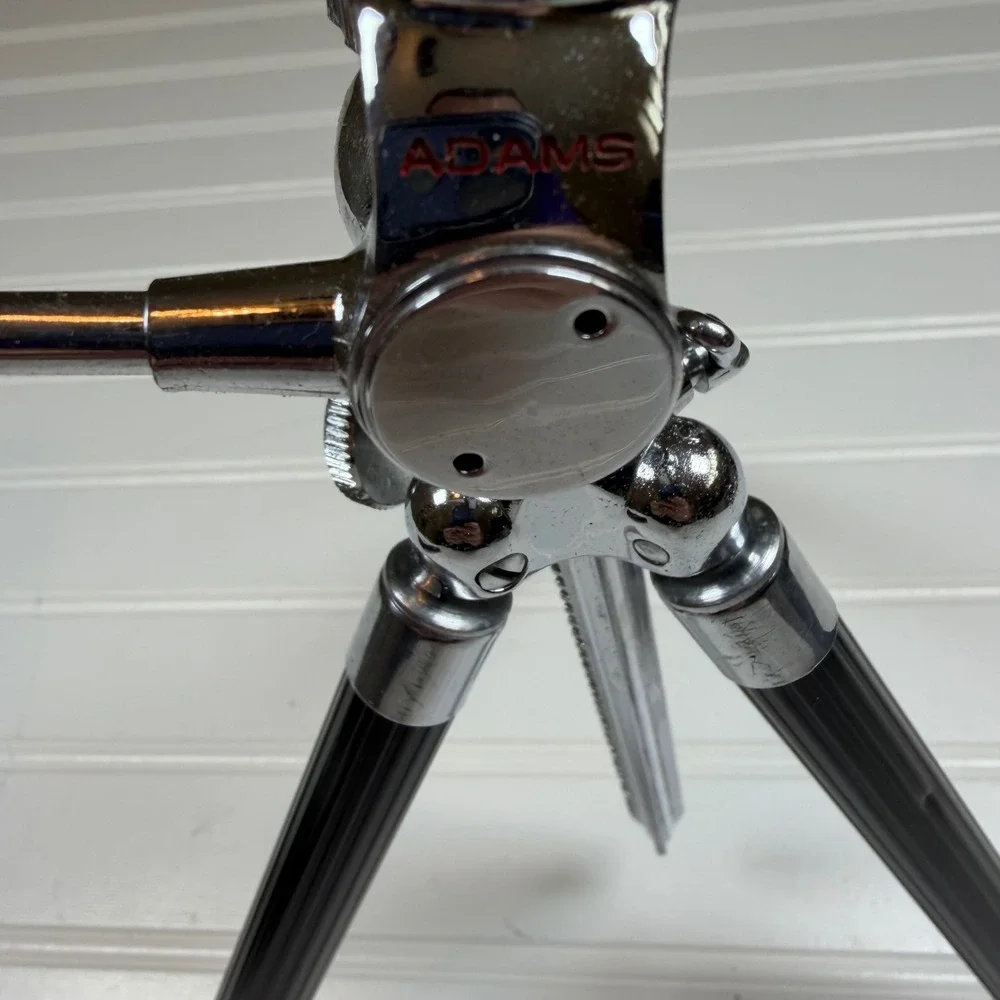 Vintage 1950s Adams Table Top Tripod with Original Leather Case Chrome Black